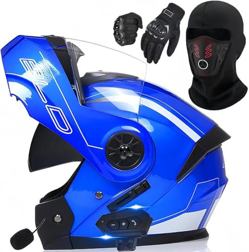 Klapphelm mit Bluetooth,Roller-Mofa -Moped-Helm,Klapphelm Sonnenblende vorbereitet,Motorradhelm doppeltem Antibeschlagvisier,ECE Zertifiziert,Integriert Motorradhelm,Motorrad Full Face Helm