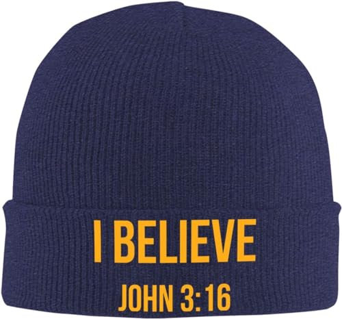 KWQDOZF Believe John 3 16 Christian Beanie Mütze Herren Winter Warme Mütze Damen Strick Slouchy Skull Cap Strickmütze Schwarz