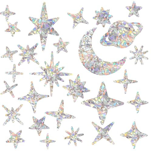 101 Stück Suncatcher Sticker,Ymapinc Prisma Fensteraufkleber Vogelschutz für Glasscheiben Regenbogen Folie Fenster Stern und Mond Nicht Selbstklebend Prisma Fensteraufkleber Vogelschutz