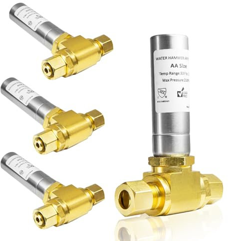 HeSun 4-Pack Tee Water Hammer Arrestor, 3/8 OD Comp. x 3/8 OD Female Comp. Compression Connection with Stainless Steel Hammer Arrestor
