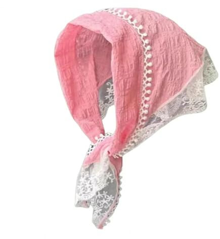YUEZHAN Stirnband Haarband Damen Frauen Schal Spitze Muster Spleißen Haarband Einfarbig Retro Sonnenschutz Dreieck Schal Retro Band Rosa