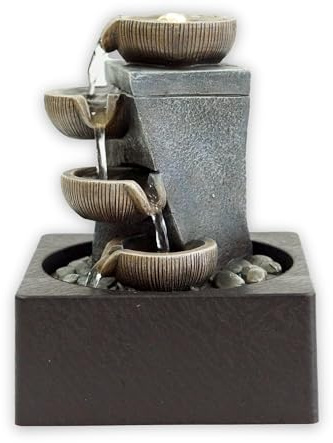 Zen Innen-Tischbrunnen mit 4-stufigen Schalen und drehender Kristallkugel, Modernes Wasserfall-Design für Wohnkultur, Entspannendes Wassermerkmal, Ideal für Büro, Wohnzimmer und Schlafzimmer
