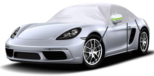 Halbe Autoabdeckung Ersatz für Porsche Boxster/Cayman 718/986/987/981 1996-2024, Softtop-Dachschutz-Autoabdeckung Wasserdicht, Halbe Garage mit Riemen, UV-beständig für jedes Wetter, Silber