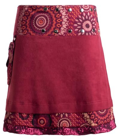 Vishes - Alternative Bekleidung - Damen Warmer Wickelrock Rock zum Wickeln mit Druckknöpfen Mandalas dunkelrot 40-48