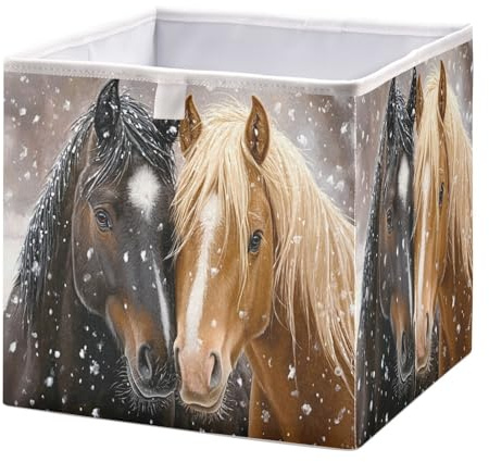 JUMBEAR Two Horses Cube Storage Bin,Foldable Storage Basket Toy Storage Box for Home Organizing Shelf Closet Bins,28x28x28 cm