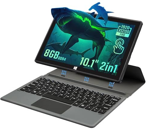 SZHUAGO 10.1-Inch Windows 11 Tablet PC | 2-in-1 Laptop with Detachable Keyboard, 8GB DDR4, Quad-Core, 1920x1200 IPS Display | Lightweight Tablet with Bluetooth 4.0 (8+128G SSD)