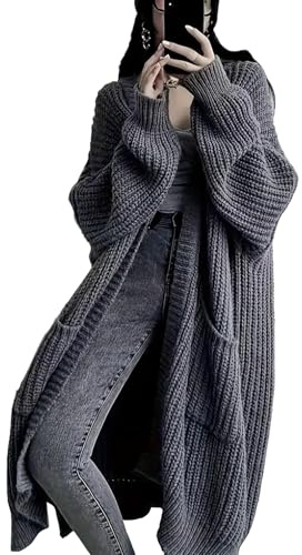 GUTPOINT Cardigan lungo da donna maglioni aperto davanti oversize spolverino con tasca per le donne 2025 autunno inverno cappotti in maglia design