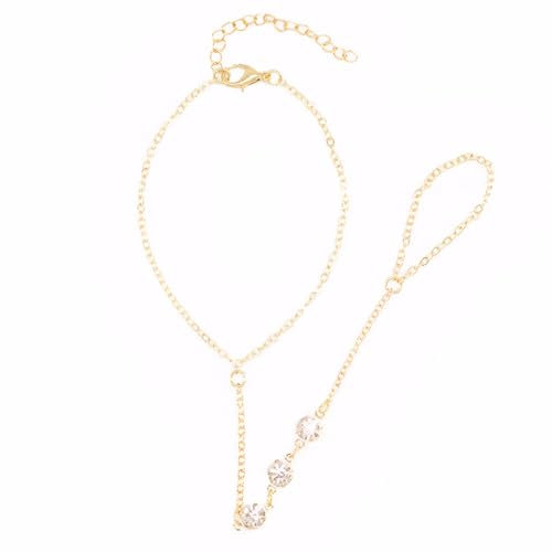 Rienan Armband mit Ring Verbunden,Fingerring-Armband,Einfacher Diamantbesatz,Stilvolles Aussehen, Langlebiges für Mädchen und Frauen