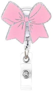 Porte-Badge à Nœud Rose, en Acrylique Rétractable Porte-Badge d'Infirmière Clip d'Identification d'Étudiant Porte-Badge à Nœud Mignon pour Badge de Carte d'Identité pour Travailleurs Médicaux