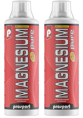 Prosport Magnesium Pure Vitamin-Konzentrat flüssig 2x500ml – Nahrungsergänzungsmittel hochdosiert mit 300mg Magnesium pro Portion, 5 B-Vitaminen - Multifrucht-Geschmack