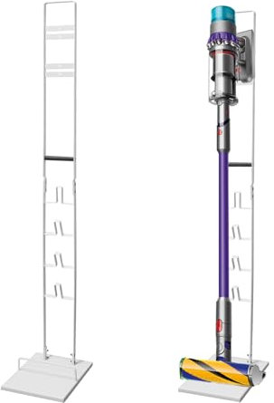 Bison Support pour aspirateur sans fil Dyson Gen5, V15s, V15, V12 Slim, V11, V10, V8, V7, V6, DC30, DC35, avec cadre pour aspirateur sans fil Dyson (blanc avec poignée en bois)