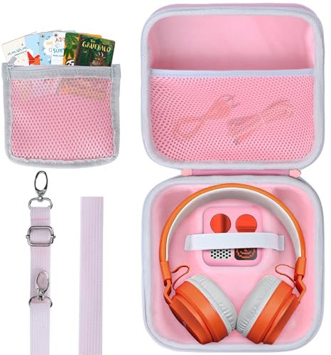 Lebakort Storage Case Compatible with Yoto Mini Kids Audio Music Player & Yoto Headphones Children Speaker Plays Audiobook Cards Radio (Pink + Off White Case)