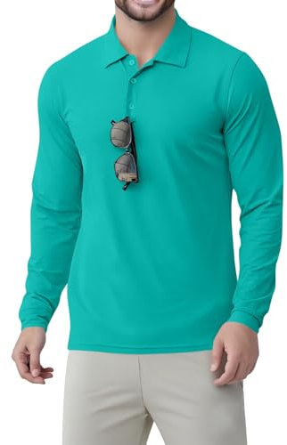 UV Shirt Herren UPF 50+ UV Schutz Sport Golf Shirt Eisseide Atmungsaktives Sonnenschutz Funktionsshirt Leicht Schnelltrocknend Longsleeve Poloshirt Rashguard Gym Workout Fitness Top(#B Turquoise,XL)
