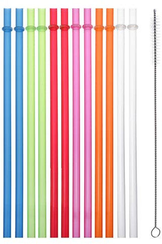 13 Inch Plastic Straws Clear Reusable Plastic Replacement Drinking Straws Extra Long for 30oz 40oz 60oz Mason Jar Tumblers Set of 12 Pcs Straws with Cleaning Brush (Clear)