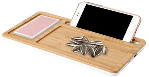 WLAN Charger Tray - Wooden Phone Holder with 10 W Fast Charger Multifunctional Organiser Station for Desk or Bedside Table, Catchall Tray for Tablet, Wallet, Keys