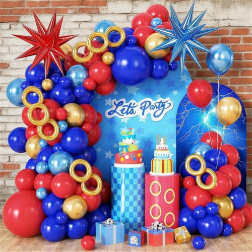 Red Blue Gold Balloon Arch Kit with Star Foil Balloon | Royal Blue Red Gold Balloons Garland For Boys Girls Birthday Party Decorations