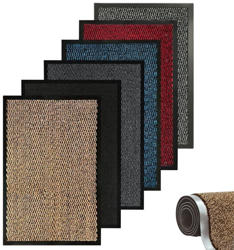 caprican Barrier Mat Heavy Duty Door Mat | Super Absorbent Non-Slip Rubber Backing | Washable Indoor Outdoor Dirt Trapper Rug | Low Profile Entrance Mat Kitchen Hallway & Patio (Brown, 80 x 120 cm)