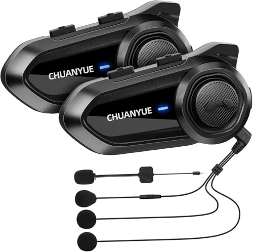 CHUANYUE R18 Motorrad Bluetooth Headset für bis zu 10 Motorräder (2pcs) | motorrad kommunikationssystem mit Reichweite von 2km,intercom Motorrad mit HiFi/Musik Teilen/FM/AI Sprache,Vier Musikeffekte