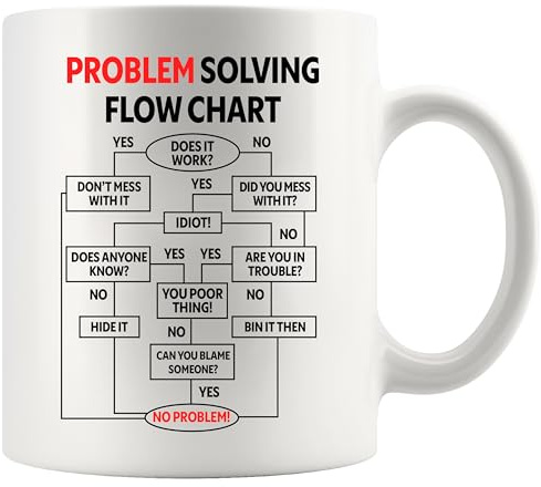 Panvola Problem Solving Flow Chart Problem Solver Mug 11oz White | Sarcastic Gift Humor Gifts Ceramic Mug Novelty Drinkware