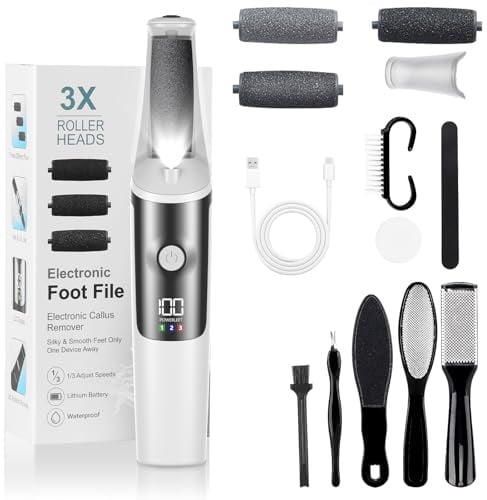 PKBD Electric Foot File Hard Skin Remover for Dead or Dry Skin Rechargeable | Remover Pedicure Kits,3 Speeds-Waterproof Ultra-Long Battery Life, Easy to Carry Foot Care Gift,White