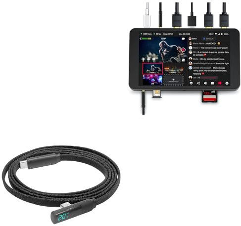 BoxWave Cavo compatibile con Yolo LIV YoloBox Pro - Cavo PowerDisplay PD ad angolo retto (1,2 m) - USB-C a USB-C (100W), Informazioni sulla potenza LED Nylon intrecciato extra lungo - Nero corvino
