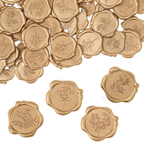 WSICSE Wax Seal Stickers, 60 Pcs, Light Gold, 4 Leaf Styles