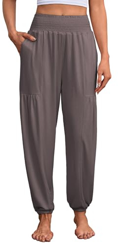 Famulily Harem Pants Women with Pockets Spring Summer Travel Trousers for Ladies Boho Beach Pants Brown M