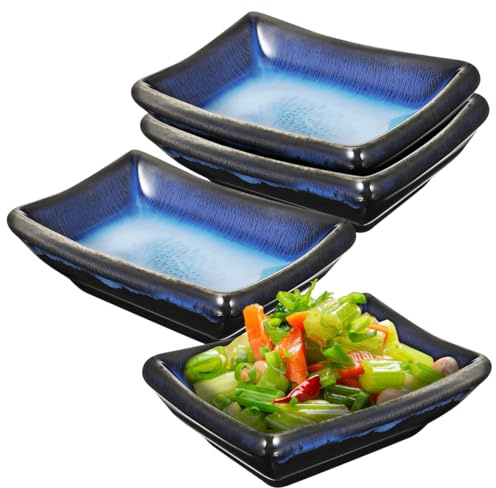 NOLITOY 4 Pcs Ceramic Dipping Bowls Small Japanese Style Soy Sauce Dishes Set 4 oz Mini Condiment Plates Sushi Side Appetizer Serving Dish Home Kitchen Party Use Polished Glaze Length 3.54 Inches
