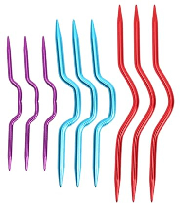 9 Stück Zopfnadeln Zum Stricken, Schnurgebundene Stricknadeln, Farbe Kabel Krümme Nadel, Gebogene Häkelnadel, Aluminium Stricken Stich für Pullover Schals, Socken, Handschuhen