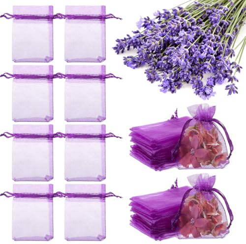 100 Stück Lavendelsäckchen Leer, 7 x 9cm Organzasäckchen Lila zum Befüllen | Organzabeutel mit Kordelzug Lavendel Duftsäckchen für Kleiderschränke Klein Säckchen Geschenktüten für Festival Party