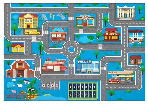 ZVBRSKM Spielteppich,Straßenteppich Mit Stadtmotiv, Spielteppich Straße Und Autoteppich, Größe 50 X 80 cm