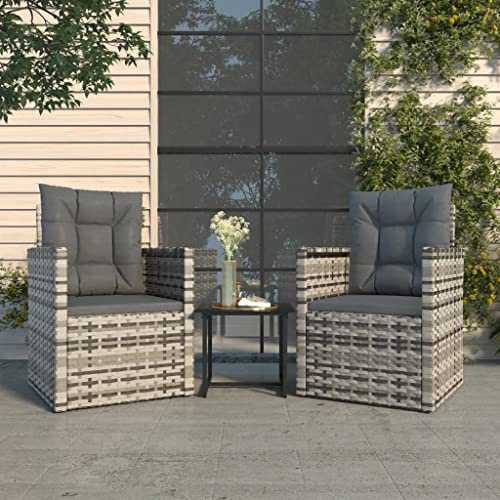 Frdhee Lounge Möbel Outdoor Gartensessel,3-TLG. Garten-Lounge-Set mit Kissen Poly Rattan Grau,Gartenstuhl für Terrasse,Hinterhof