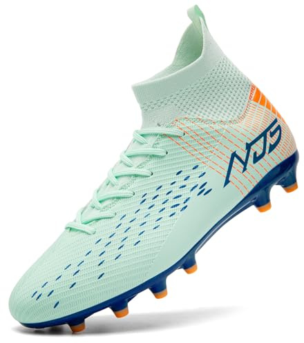 Mokayu Zapatillas de Fútbol para Hombre Profesionales Atletismo Banda Alta Calzado de Fútbol Zapatillas de Deporte Entrenamiento para Césped Artificial Futbol de Competición Azul EU 42