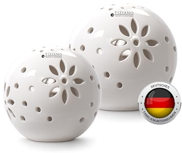 Tiziano® Deko Lichtkugeln LED creme-weiß (8+10 im Bundle) - Hochwertige Keramik mit glänzendem Blumen-Lochmuster für stimmungsvolle Beleuchtung - Für Wohnzimmer & Fensterbank