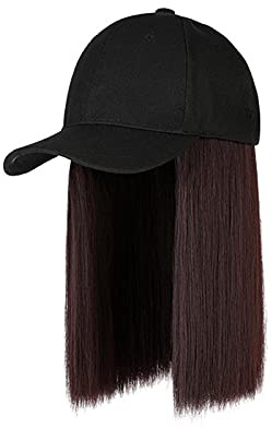 Kappe mit Loch für Haare, Baseball, Perücke, langes Haar, verstellbar, Hut, gerade, Perücke, grün und schwarz (B, Einheitsgröße)