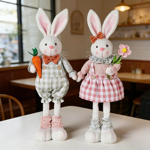Generisch 1 Stück Osterhasen Figuren Groß,Osterhase Mit Ausziehbaren Beinen,Ostern Deko Hase Plüsch Mit Teleskopbeinen,Osterhasen Figuren Für Tisch Zuhause Wohnzimmer (2PCS)