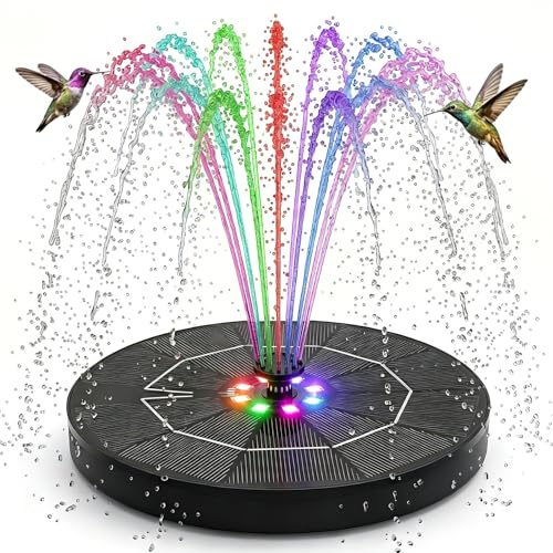 Solar Springbrunnen, Solar Teichpumpe mit 7 Effekte Solar Wasserpumpe mit 2000mAh Akku Solar schwimmender Fontäne Pumpe für Gartenteich Oder Bunten Lichter Springbrunnen Vogel-Bad Fisch-Behälter