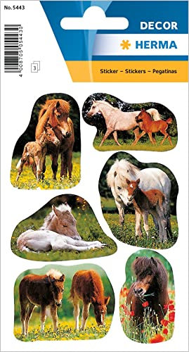 HERMA 5443 Tiere Sticker, Pferdefotos (18 Aufkleber, Papier, matt) selbstklebend, permanent haftende Motiv Etiketten für Mädchen und Jungen, bunt
