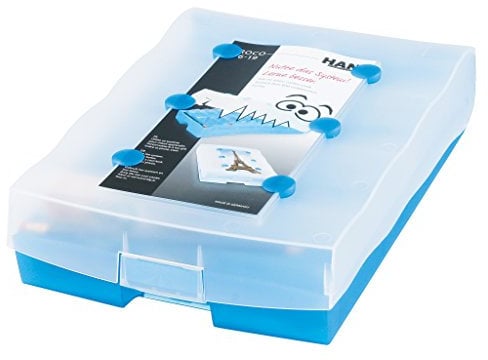 HAN Lernbox CROCO 6-9-16, einfach Vokabeln lernen mit 19 Kästchen, 1 x Bleistift, DIN A8 Karteikasten für 2.000 Karten, inkl. 100 Karteikarten, Karteibox, Archivbox, 9988-643, transluzent / blau