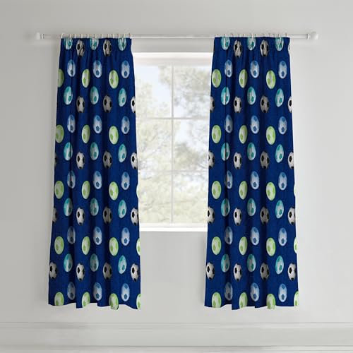 Catherine Lansfield Football Vorhänge, Textil, blau, Pencil Pleat Curtains-66x72 Inch