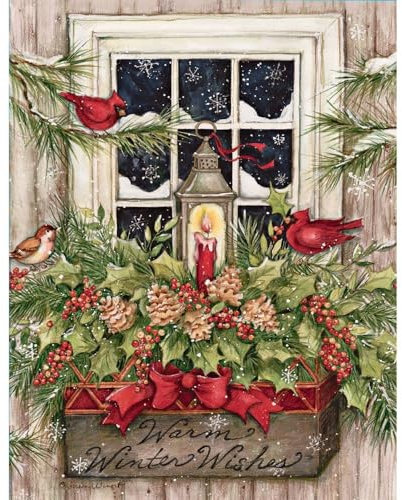 Lang 1004688 – Window Box Snow, Weihnachtskarten, Artwork von Susan Winget – 18 Karten, 19 Umschläge – 13,7 x 17,5 cm