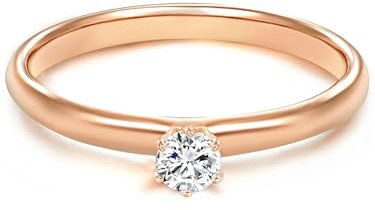 Trilani Damen Verlobungsring 925/- Sterling Silber rosévergoldet mit Zirkonia in Brilliantschliff Solitärring Antragsring Rosegold