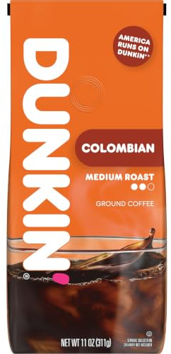 Dunkin Donuts Colombian Medium Roast Ground Coffee 311g | Single-origin Colombian coffee, made with Arabica beans, full-bodied vibrant taste, smooth finish, great hot or iced