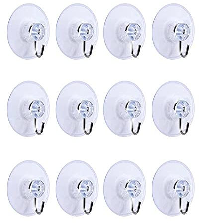 12PCS Suction Cup Hooks 32mm Sucker Hooks, Door Ceiling Detachable Reusable Suction Hooks, Strong Reusable Vacuum, Transparent Hooks for Bathroom, Kitchen, and Windows
