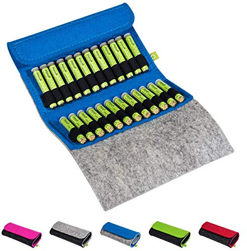 Homöopathische Taschenapotheke, Globuli-Tasche Potenz C30, gefüllt mit 24 Globuli-Röhrchen (Glas), handgemacht aus echtem Filz (blau)