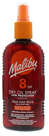 Malibu Wasserabweisendes, nicht fettendes Trockenöl mit niedrigem Schutz, Sonnenspray, LSF 8, 200 ml