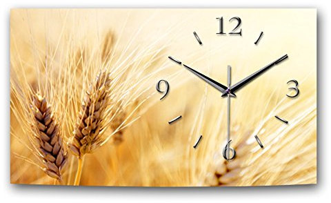 Kreative Feder Designer Wanduhr Landleben Größe 50x30cm gelb - leise Funkuhr in modernem Design (Landleben, leises Funkuhrwerk)