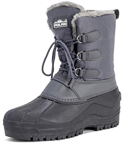Polar Uomo Letame Allacciare Short Nylon Inverno La Neve Pioggia Allacciare Impermeabile Anatra Stivali - Grigio - UK11/EU45 - YC0338
