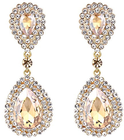 Clearine Damen Modern Hochzeit Braut Kristall Tropfen Beaded Dangle Statement Ohrringe Gold-Ton