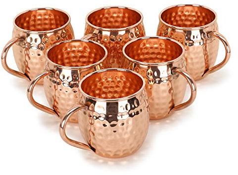 Zap Impex Lot de 6 tasses en cuivre pur Moscow Mule sans revêtement, cuivre martelé, idéal pour des boisson fraiches éblouissantes dans un bar ou à la maison